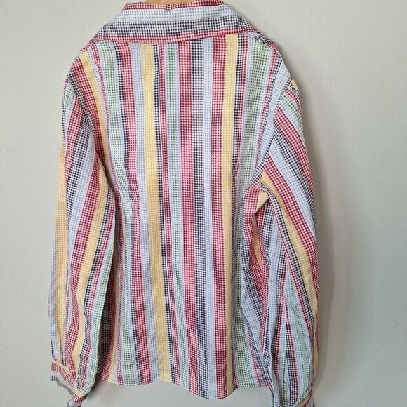 Vtg 70s 80s Primary Color Stripe Pointed Collar Button Up Shirt Size 8 Girls Top - Picture 7 of 8